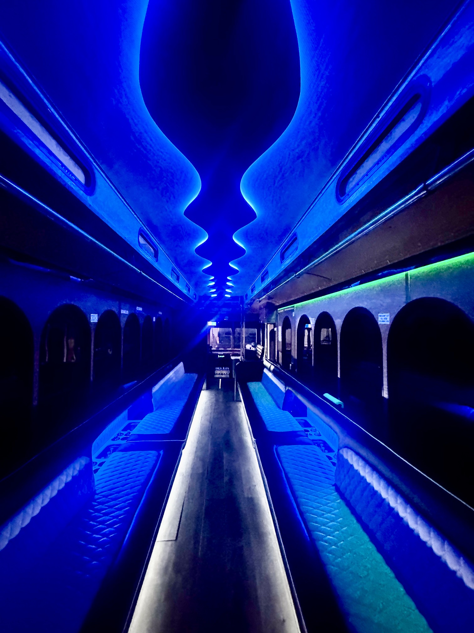 Party bus interior with LED lighting